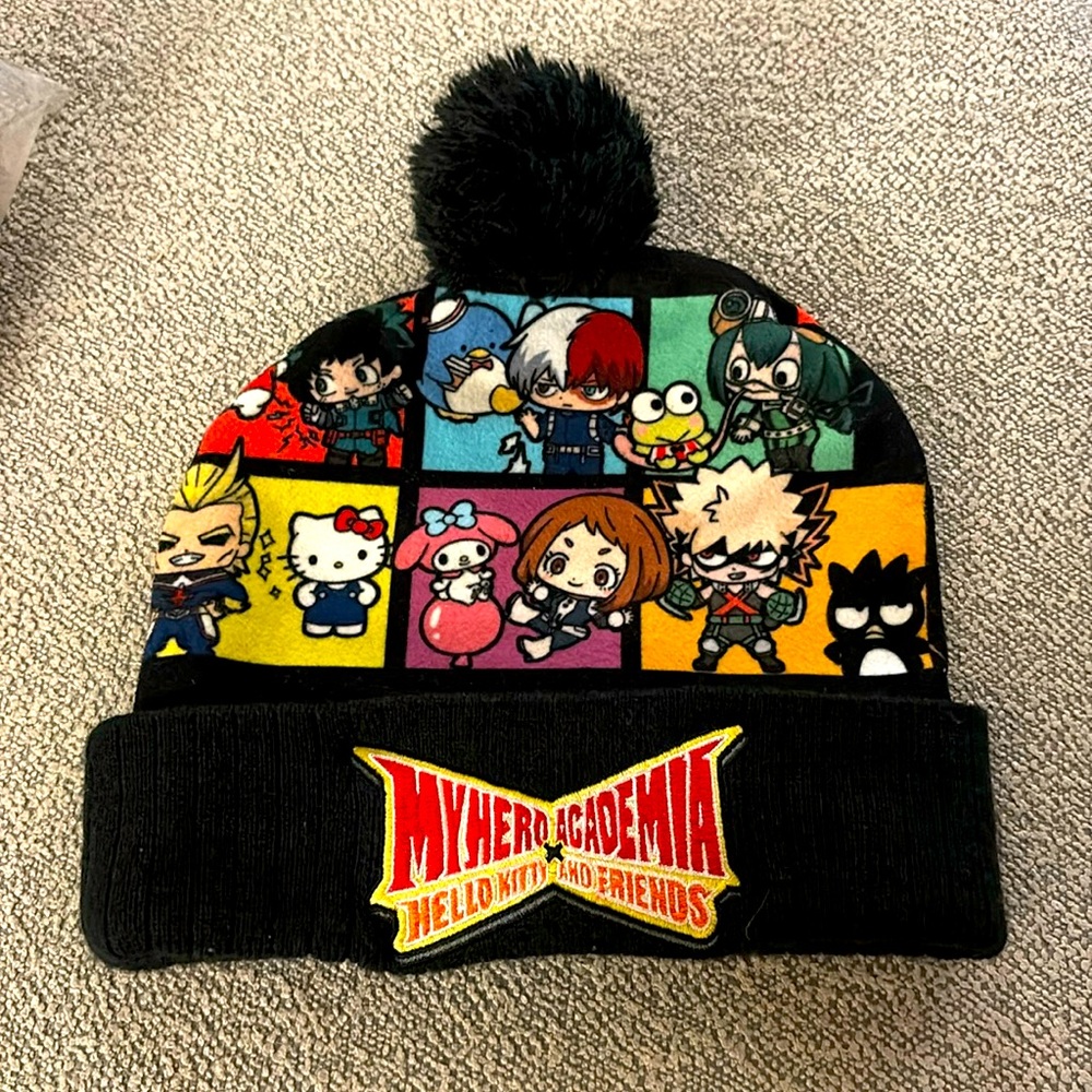 My Hero Academia X Hello Kitty Black Pom Pom Beanie